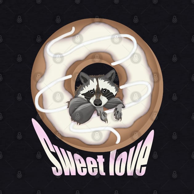 Sweet Love Cute raccoon and Yummy donut White by KateQR